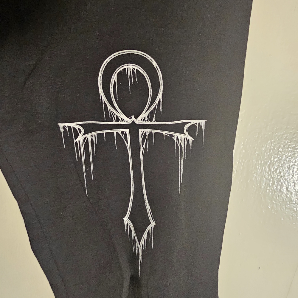 Dolls Kill Black Leggings with White Ankh Design - Picture 3 of 4